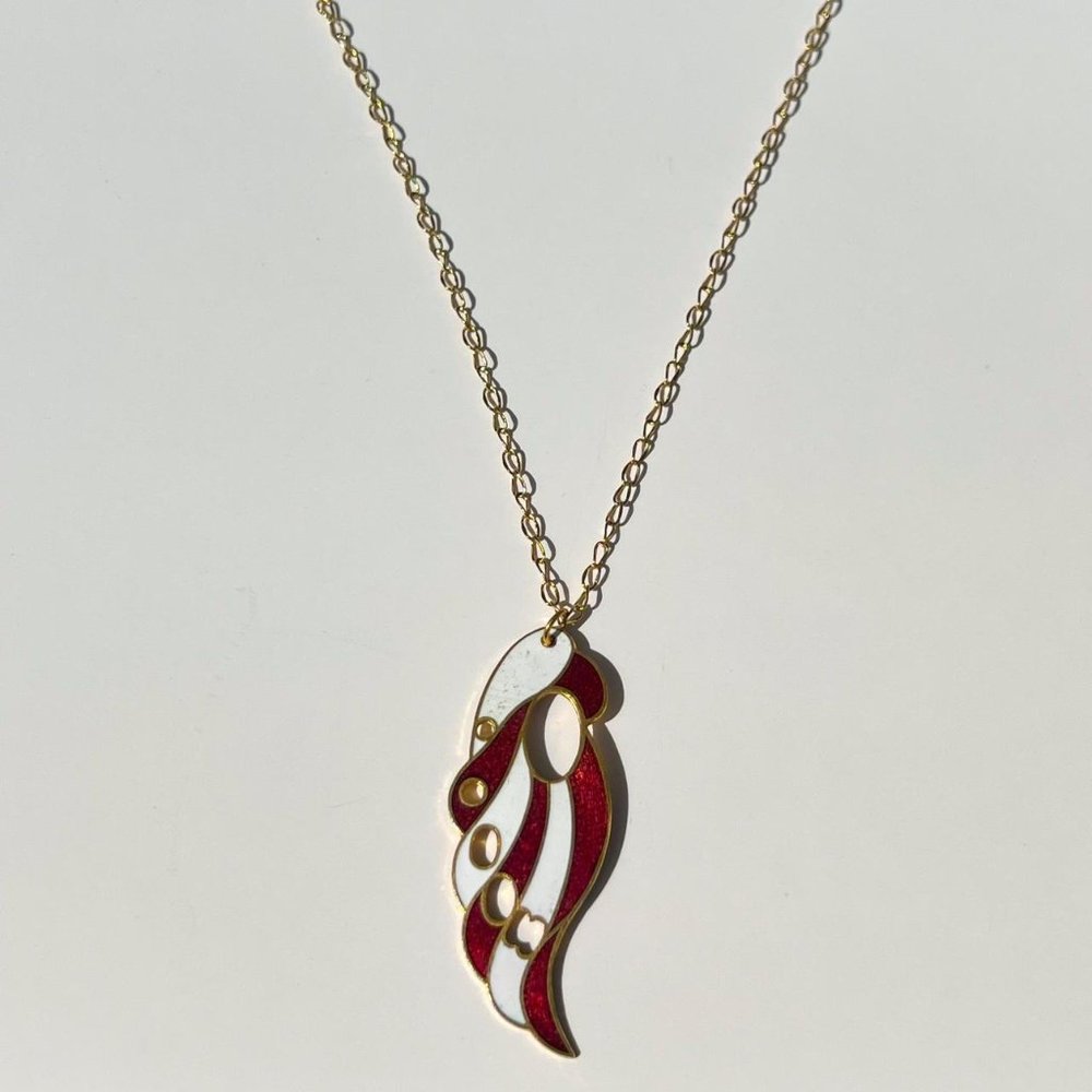 Vintage gold plated enamel wing pendant necklace